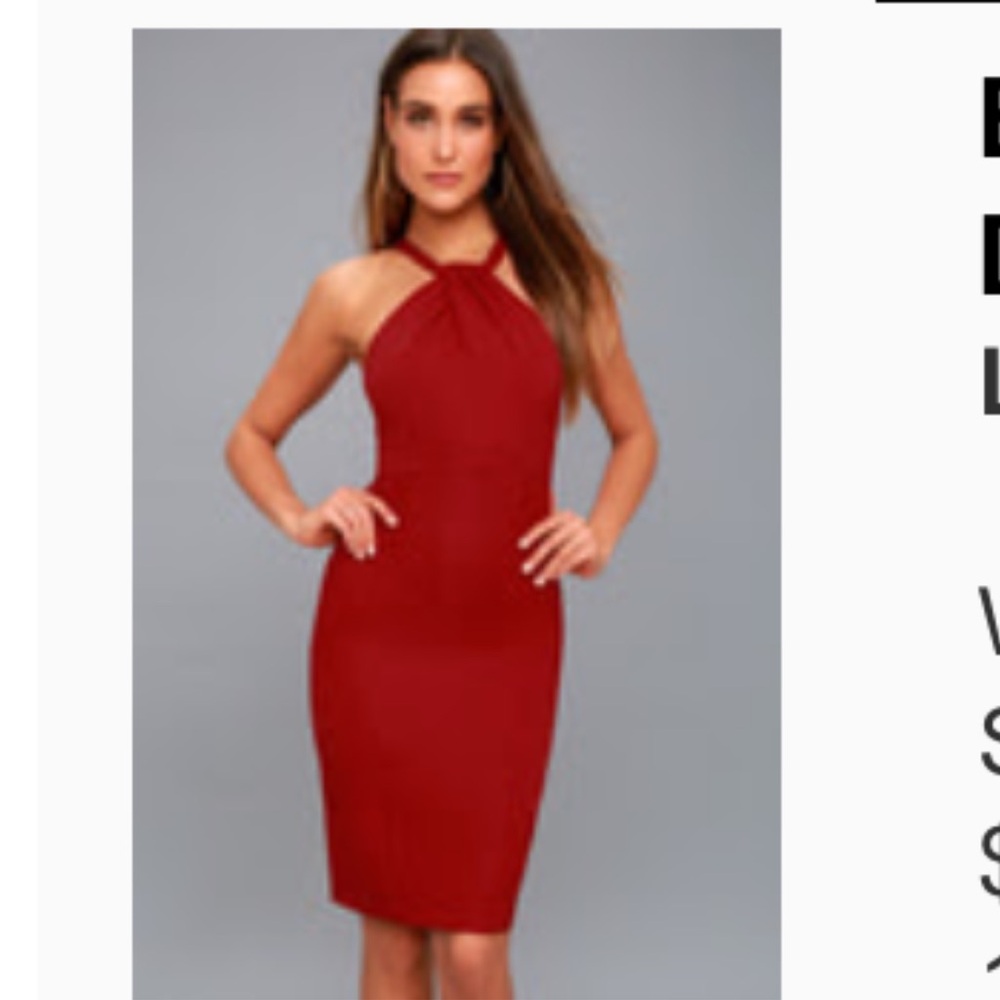 Red Lulus Cocktail bodycon dress with high neck